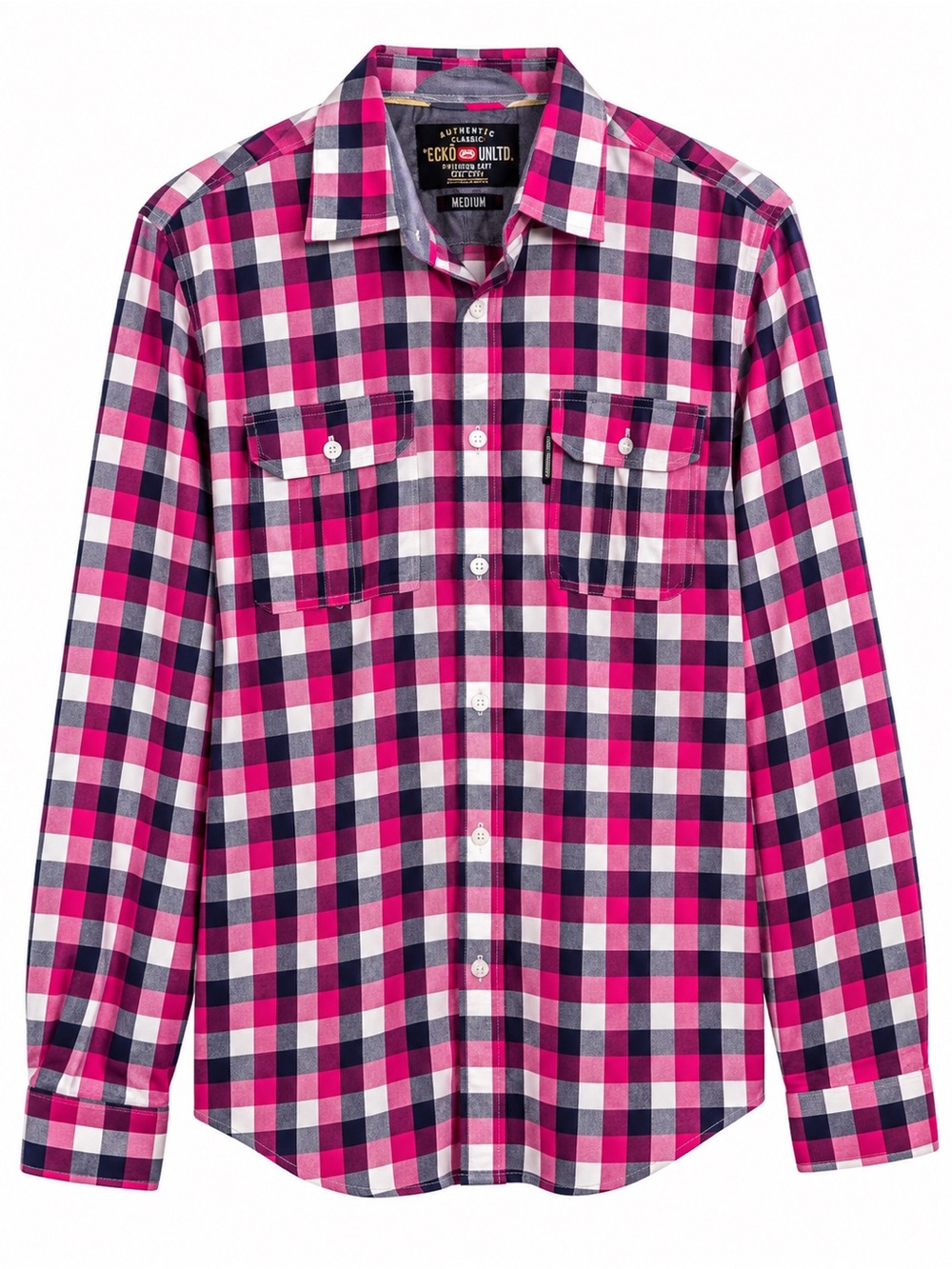 Ecko UNLTD Mens Medium Plaid Long Sleeve Button Up Shirt Authentic Classic